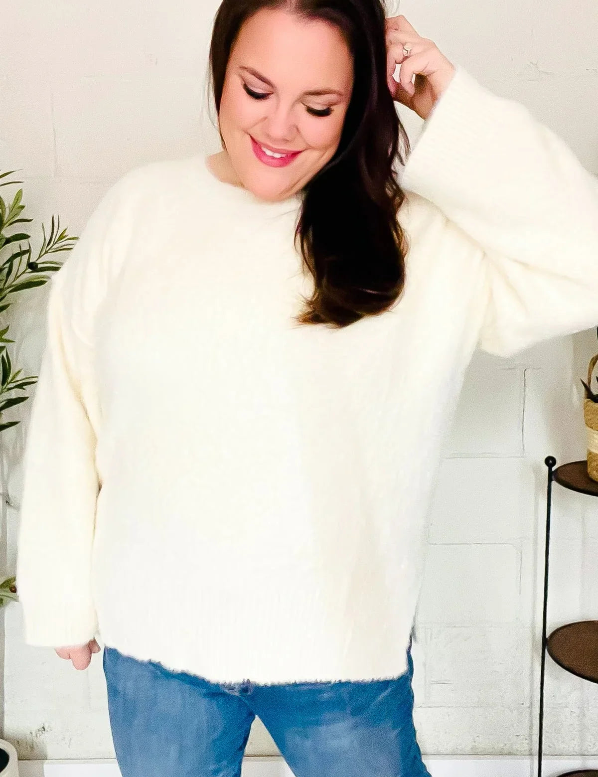Classic Elegance Ivory Fuzzy Soft Knit Sweater | Daverri Fashions