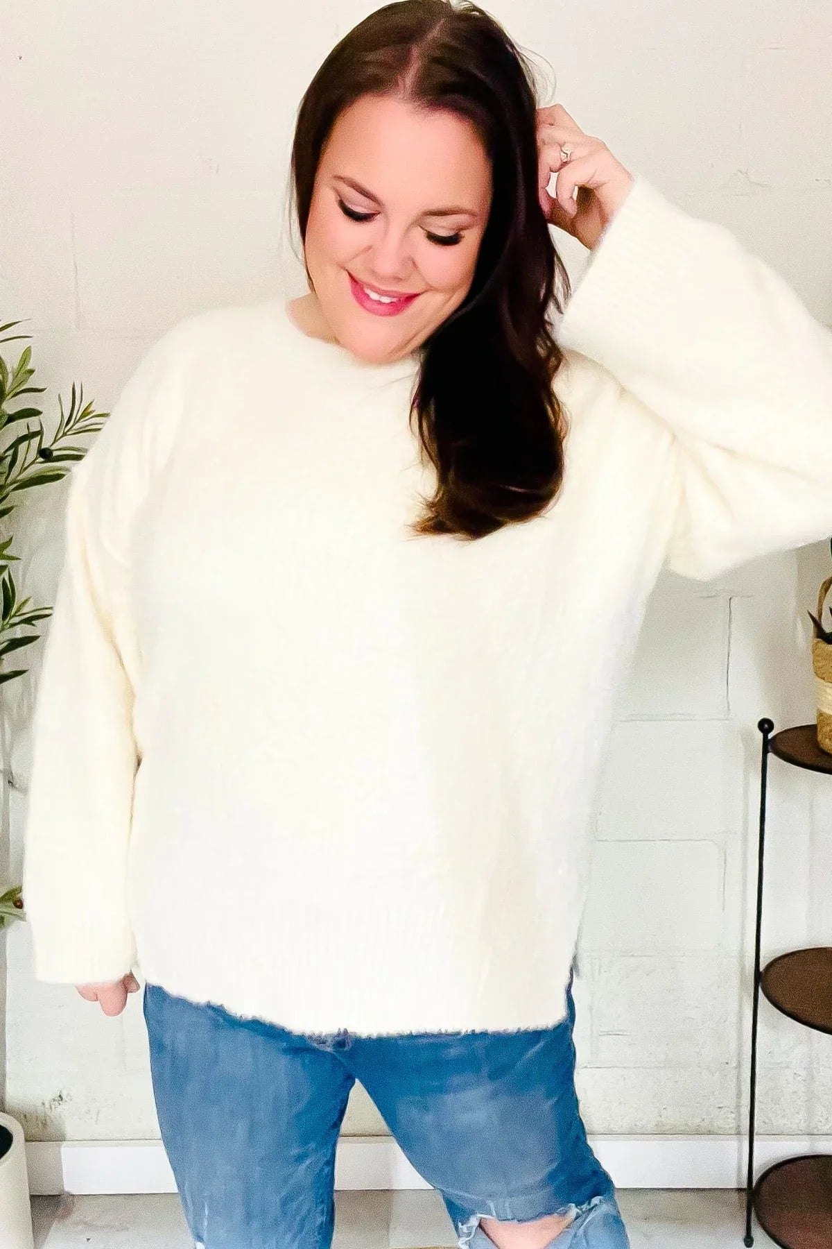 Classic Elegance Ivory Fuzzy Soft Knit Sweater | Daverri Fashions