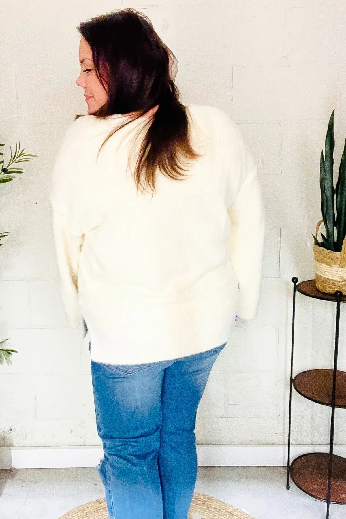 Classic Elegance Ivory Fuzzy Soft Knit Sweater | Daverri Fashions