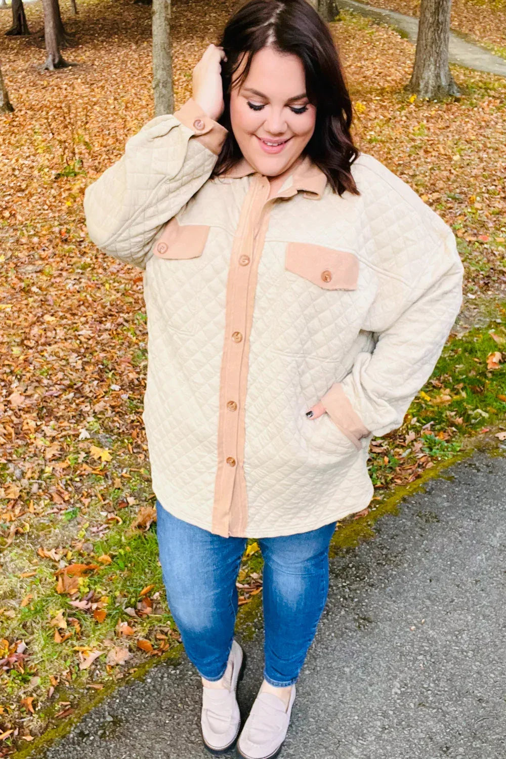 Eyes On You Taupe Quilted Knit Button Down Shacket - DAVERRI FASHIONS