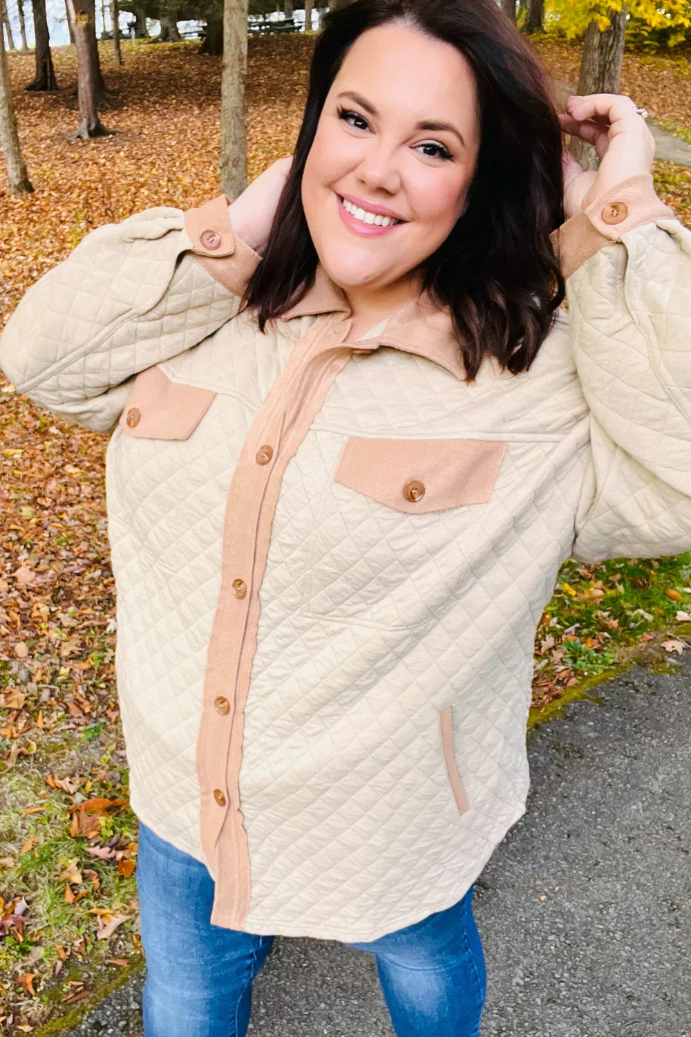 Eyes On You Taupe Quilted Knit Button Down Shacket | Daverri Fashions