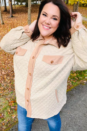 Eyes On You Taupe Quilted Knit Button Down Shacket | Daverri Fashions
