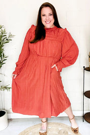 Love Found Rust Mock Neck Embossed Lined Dress | 2024 Blow-Out Sale Daverri Fashions