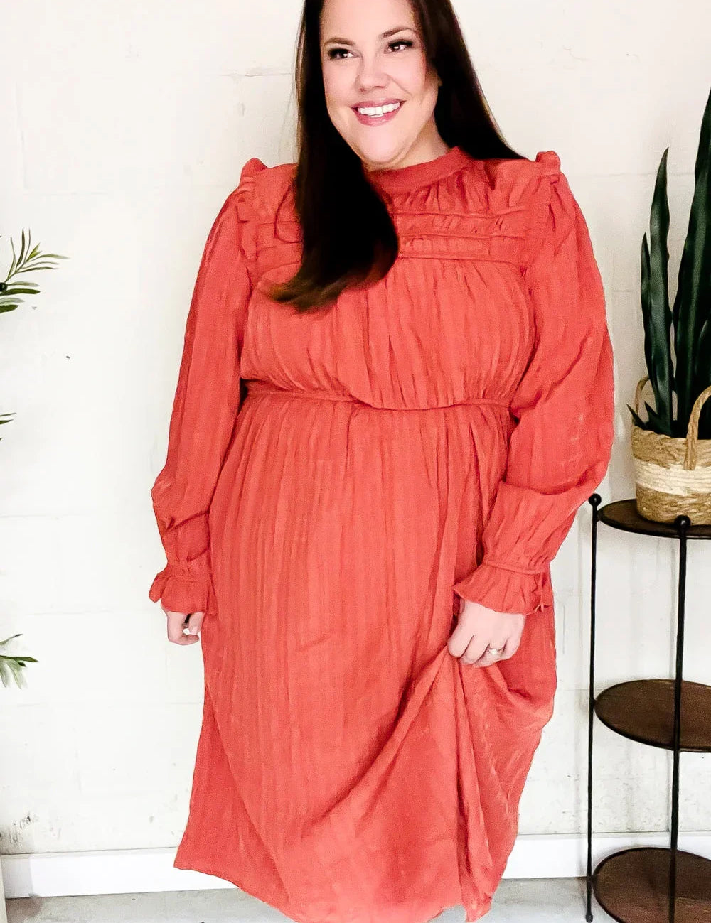 Love Found Rust Mock Neck Embossed Lined Dress | 2024 Blow-Out Sale Daverri Fashions