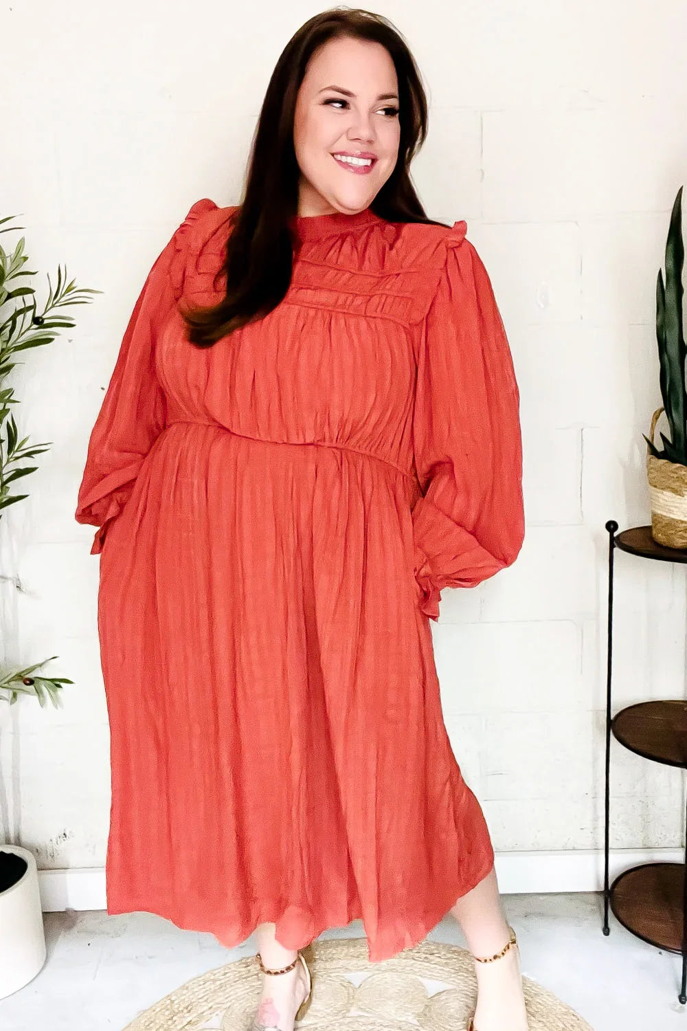 Love Found Rust Mock Neck Embossed Lined Dress | 2024 Blow-Out Sale Daverri Fashions