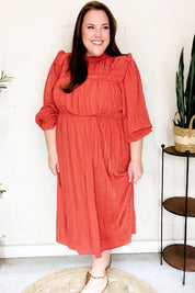 Love Found Rust Mock Neck Embossed Lined Dress | 2024 Blow-Out Sale Daverri Fashions