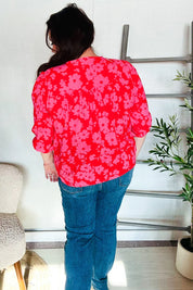 New Day Red Ribbon Bow Detail Floral Woven Blouse | Daverri Fashions