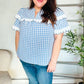 Lost In Love Cotton Blue Gingham Shirred Mock Neck Top - DAVERRI FASHIONS