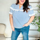 Lost In Love Cotton Blue Gingham Shirred Mock Neck Top - DAVERRI FASHIONS
