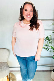 New Day Blush Flat Collar Floral French Terry Blouse | Daverri Fashions