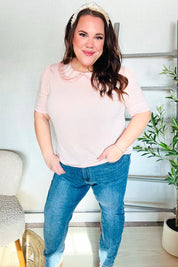 New Day Blush Flat Collar Floral French Terry Blouse | Daverri Fashions