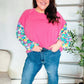 Lock Eyes Pink & Floral Bubble Sleeve French Terry Pullover - DAVERRI FASHIONS