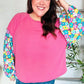 Lock Eyes Pink & Floral Bubble Sleeve French Terry Pullover - DAVERRI FASHIONS