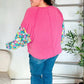 Lock Eyes Pink & Floral Bubble Sleeve French Terry Pullover - DAVERRI FASHIONS