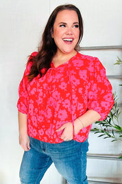 New Day Red Ribbon Bow Detail Floral Woven Blouse | Daverri Fashions