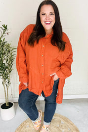 Everyday Rust Button Down Sharkbite Cotton Tunic Top | 2024 Blow-Out Sale Daverri Fashions