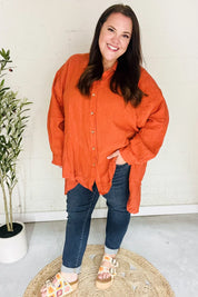 Everyday Rust Button Down Sharkbite Cotton Tunic Top | 2024 Blow-Out Sale Daverri Fashions