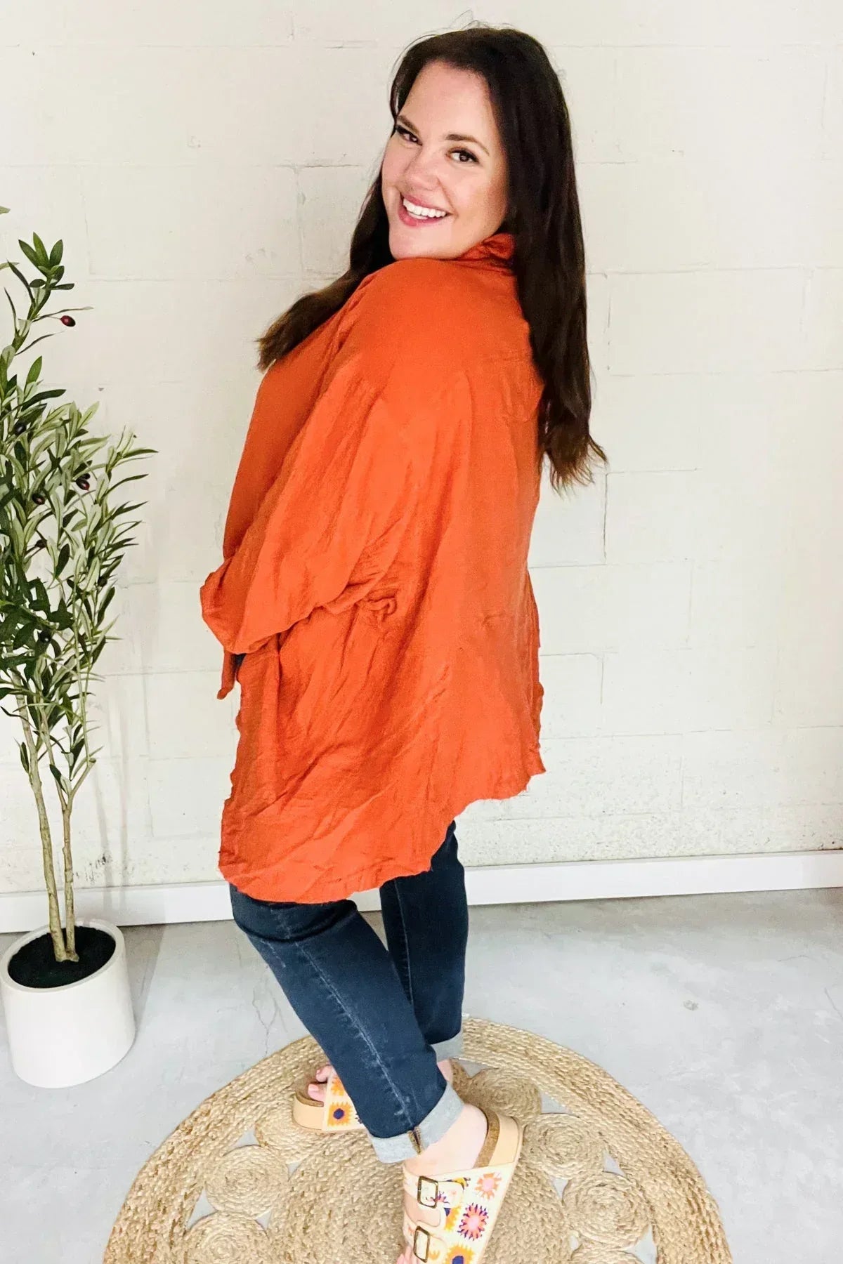 Everyday Rust Button Down Sharkbite Cotton Tunic Top - DAVERRI FASHIONS