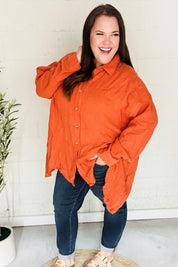Everyday Rust Button Down Sharkbite Cotton Tunic Top | 2024 Blow-Out Sale Daverri Fashions