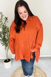 Everyday Rust Button Down Sharkbite Cotton Tunic Top | 2024 Blow-Out Sale Daverri Fashions