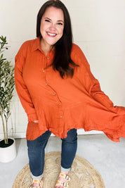 Everyday Rust Button Down Sharkbite Cotton Tunic Top | 2024 Blow-Out Sale Daverri Fashions