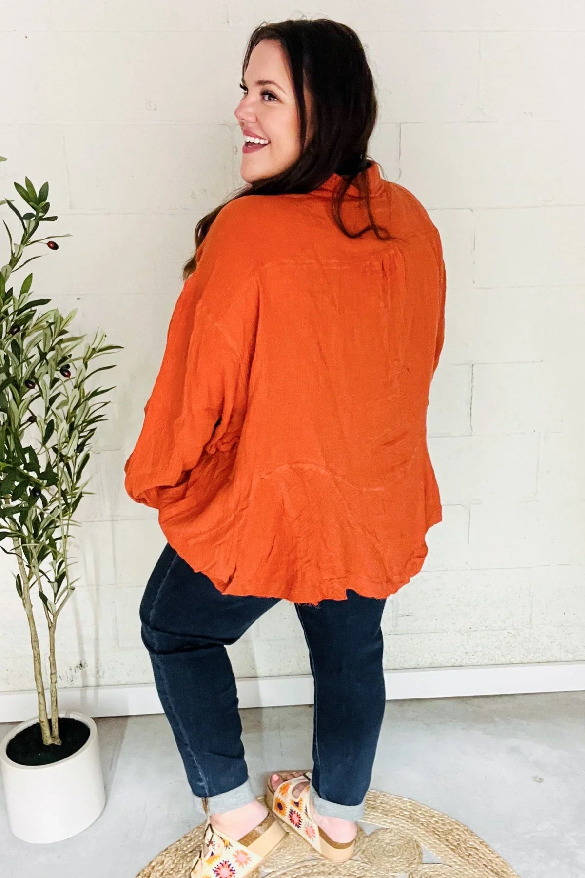 Everyday Rust Button Down Sharkbite Cotton Tunic Top | 2024 Blow-Out Sale Daverri Fashions