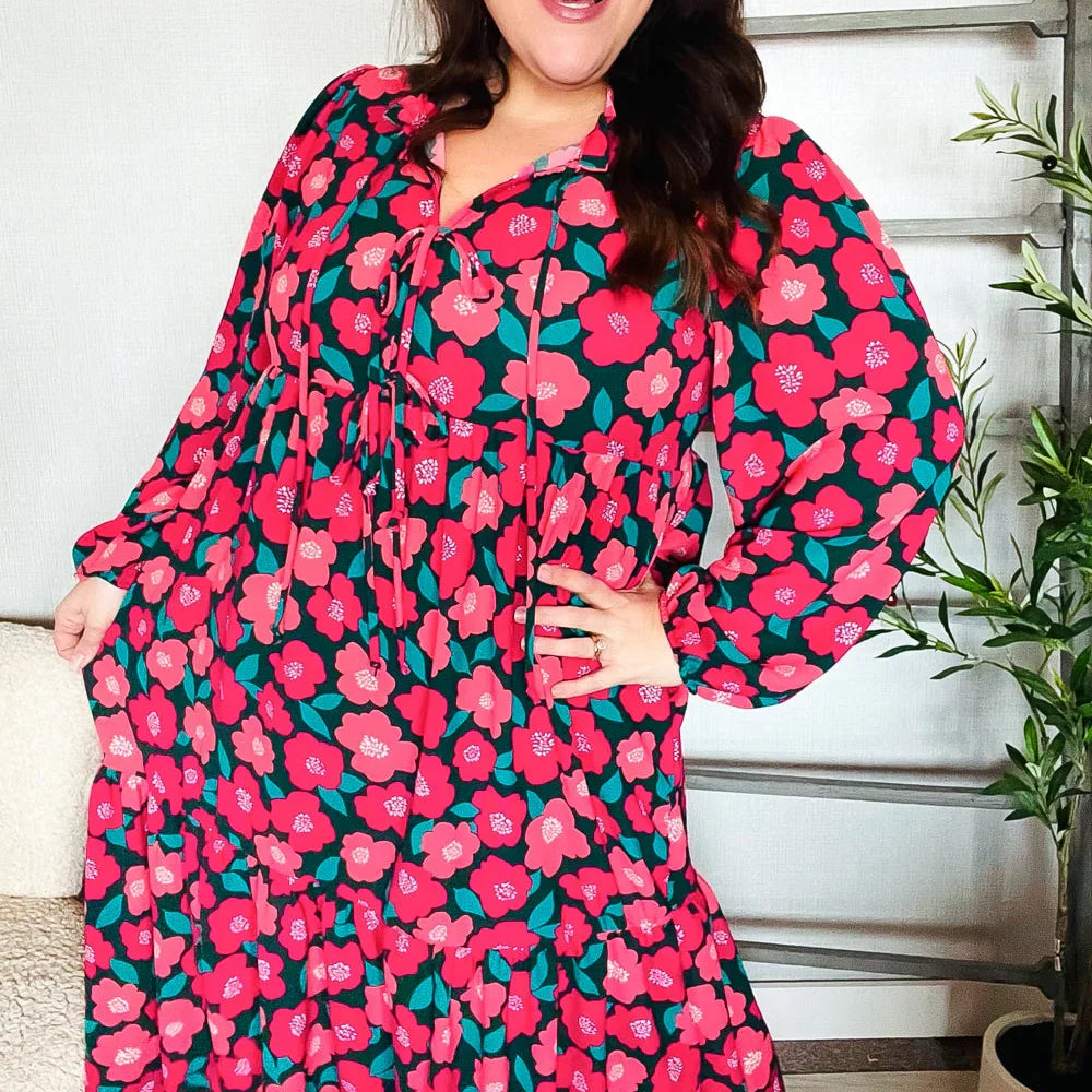 Look Adorable Ribbon Bow Tie Babydoll Tiered Maxi Dress | Daverri Fashions