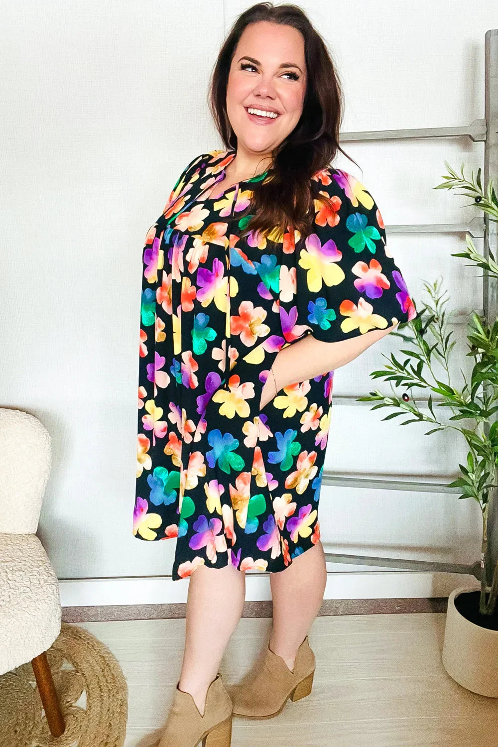 Look Adorable Ribbon Bow Tie Floral Babydoll Dress with Pockets | Daverri Fashions