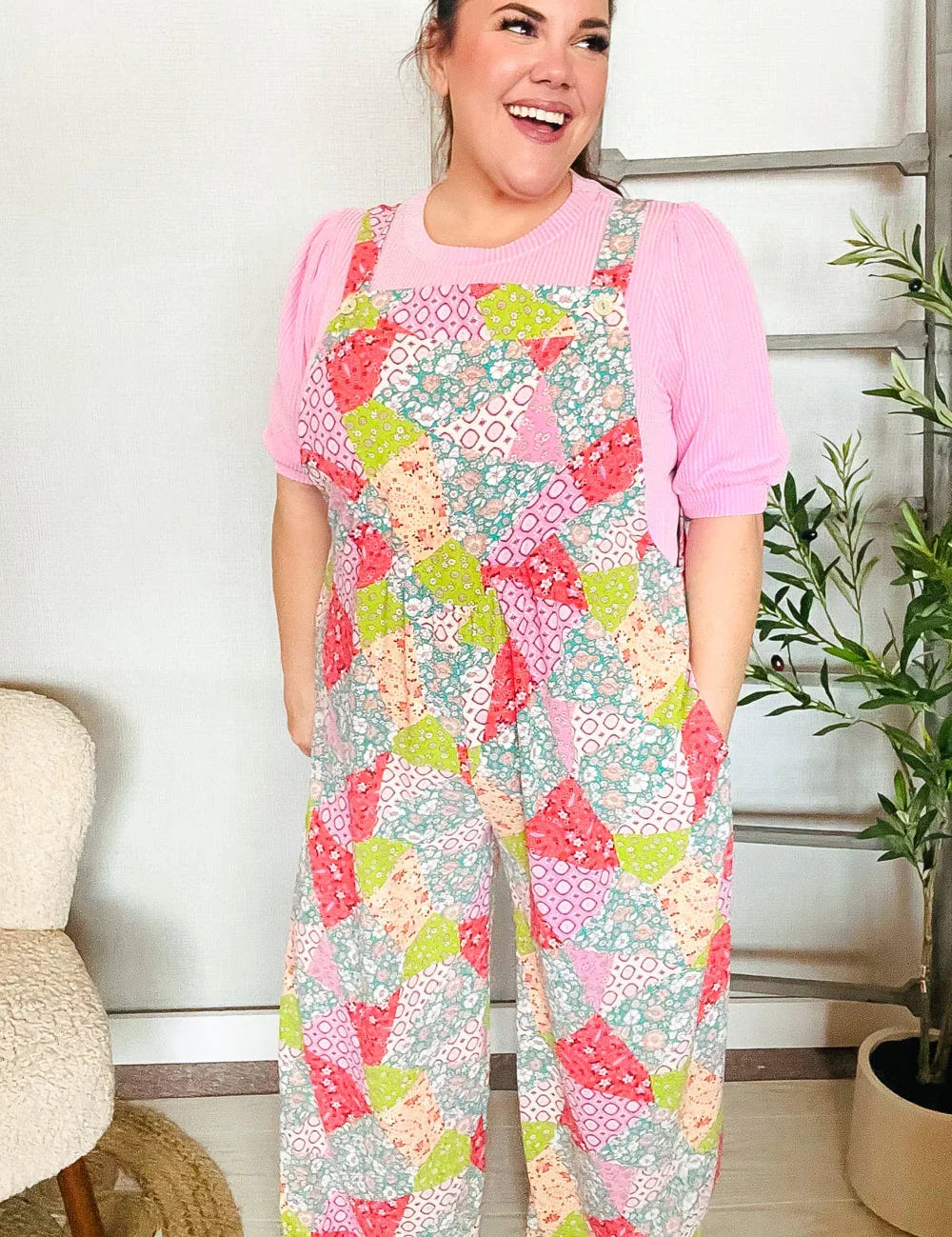 Stand Out Multicolor Boho Patchwork Wide Leg Overall Jumpsuit | Daverri Fashions