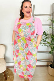 Stand Out Multicolor Boho Patchwork Wide Leg Overall Jumpsuit - DAVERRI FASHIONS