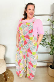 Stand Out Multicolor Boho Patchwork Wide Leg Overall Jumpsuit - DAVERRI FASHIONS