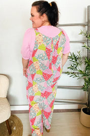 Stand Out Multicolor Boho Patchwork Wide Leg Overall Jumpsuit - DAVERRI FASHIONS