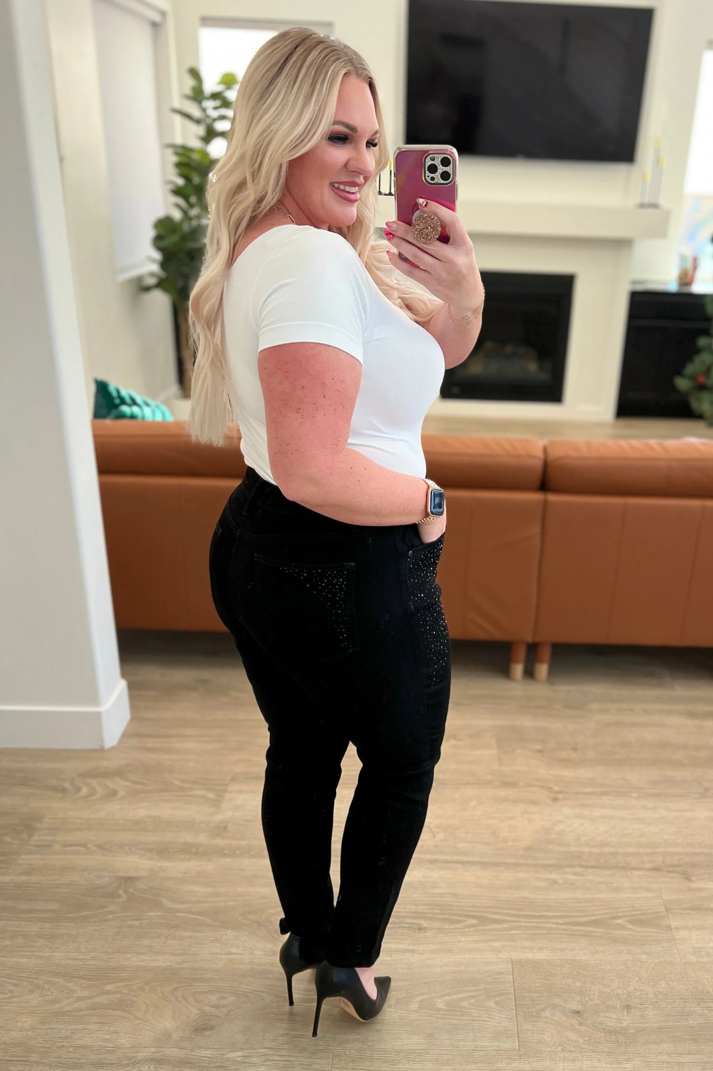 Black Reese Rhinestone Slim Fit Sequined High-Waisted Jeans