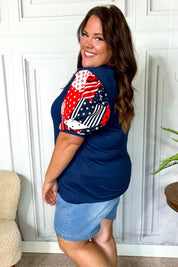 Stand-Out Navy Patriotic Patchwork Puff Sleeve Top | Daverri Fashions