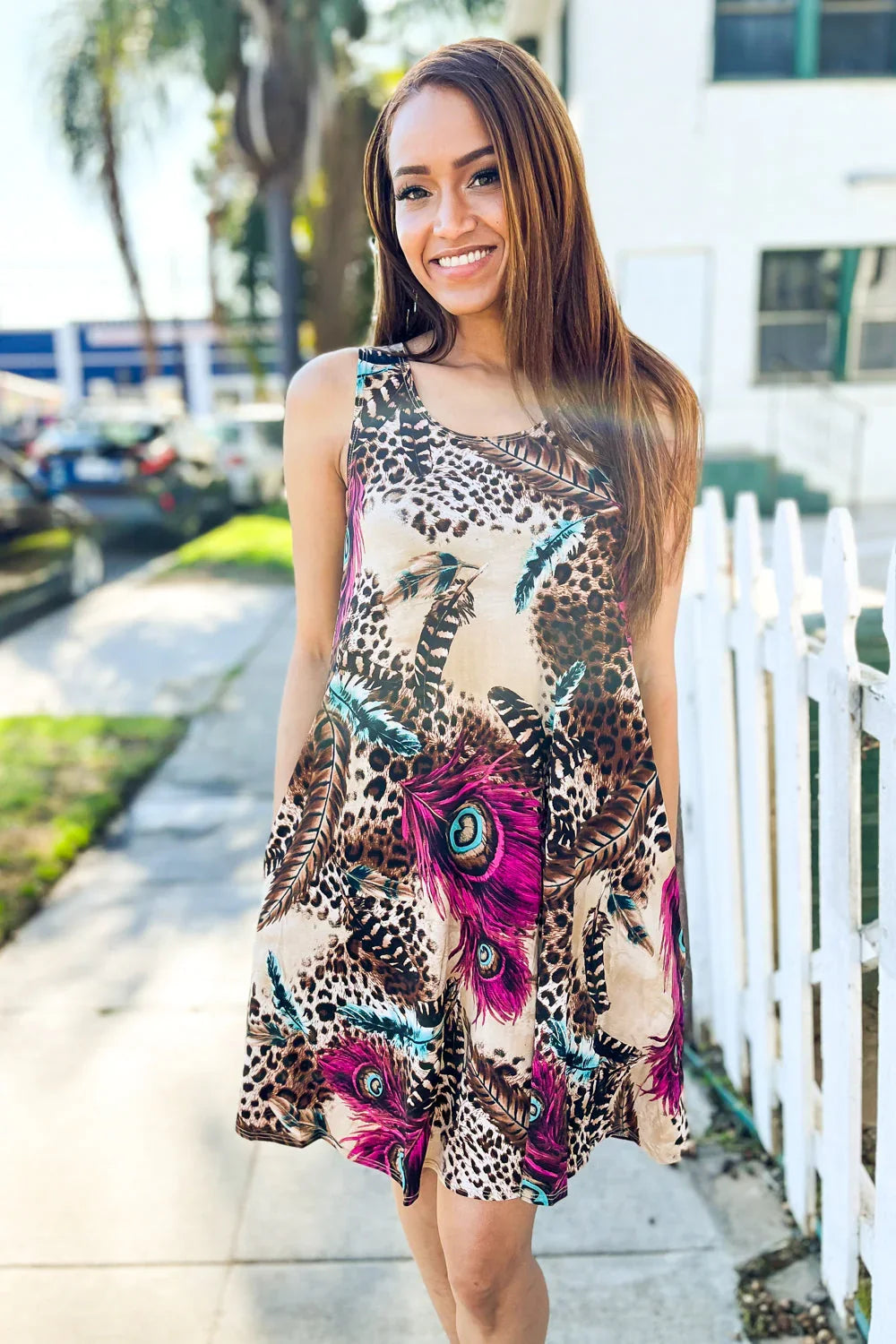 Summer Days Brown & Rose Abstract Animal Print Korean Silk Dress | 07-01-25 Summer Sale Daverri Fashions