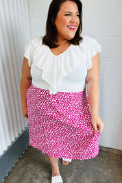 Fuchsia Leopard Two Fer Ruffle V Neck Woven Dress | Daverri Fashions