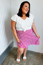 Fuchsia Leopard Two Fer Ruffle V Neck Woven Dress | Daverri Fashions