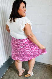 Fuchsia Leopard Two Fer Ruffle V Neck Woven Dress | Daverri Fashions