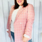 Get To It Pink Plaid Double Breasted Collar Lapel Blazer - DAVERRI FASHIONS
