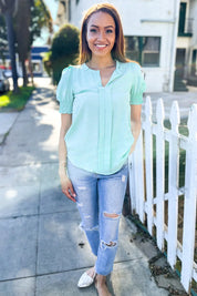 Elegant You Lilac Notched Neck Smocked Short Sleeve Blouse | 07-01-25 Summer Sale Daverri Fashions