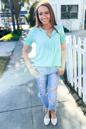 Elegant You Lilac Notched Neck Smocked Short Sleeve Blouse | 07-01-25 Summer Sale Daverri Fashions