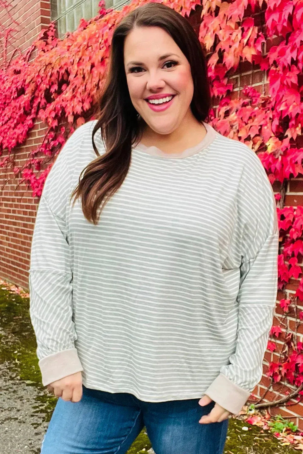 Spread Joy Grey & Ivory Striped Oversized Top - DAVERRI FASHIONS