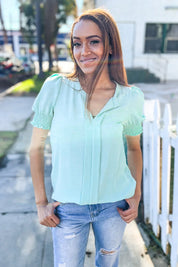 Elegant You Lilac Notched Neck Smocked Short Sleeve Blouse | 07-01-25 Summer Sale Daverri Fashions