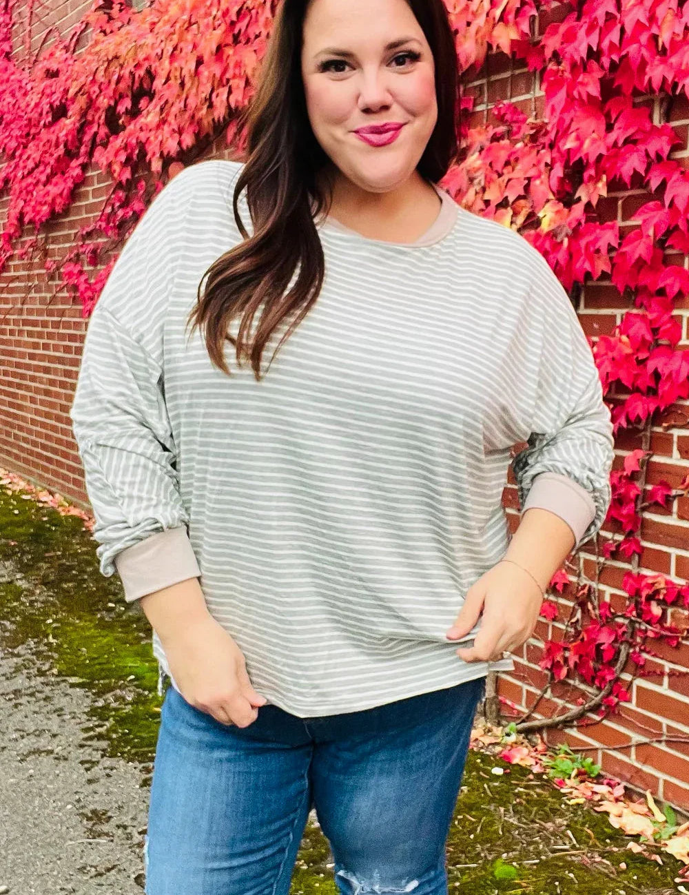 Spread Joy Grey & Ivory Striped Oversized Top | Daverri Fashions