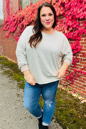 Spread Joy Grey & Ivory Striped Oversized Top | Daverri Fashions