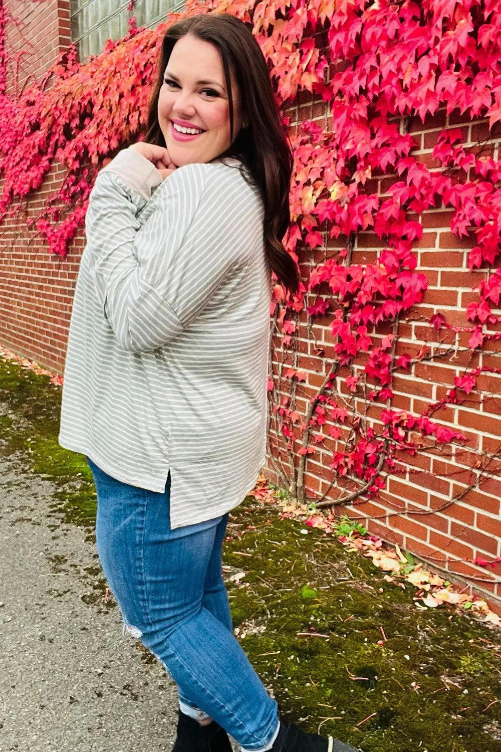 Spread Joy Grey & Ivory Striped Oversized Top | Daverri Fashions