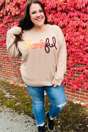 Feeling Thankful Taupe Pop Up Glittery Embroidery Sweater | Daverri Fashions