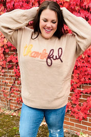 Feeling Thankful Taupe Pop Up Glittery Embroidery Sweater | Daverri Fashions