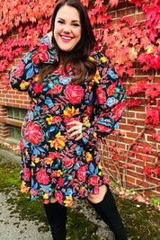 Lock Eyes Black Floral Sequin Print Ruffle Sleeve Frill Mock Neck Dress | Daverri Fashions