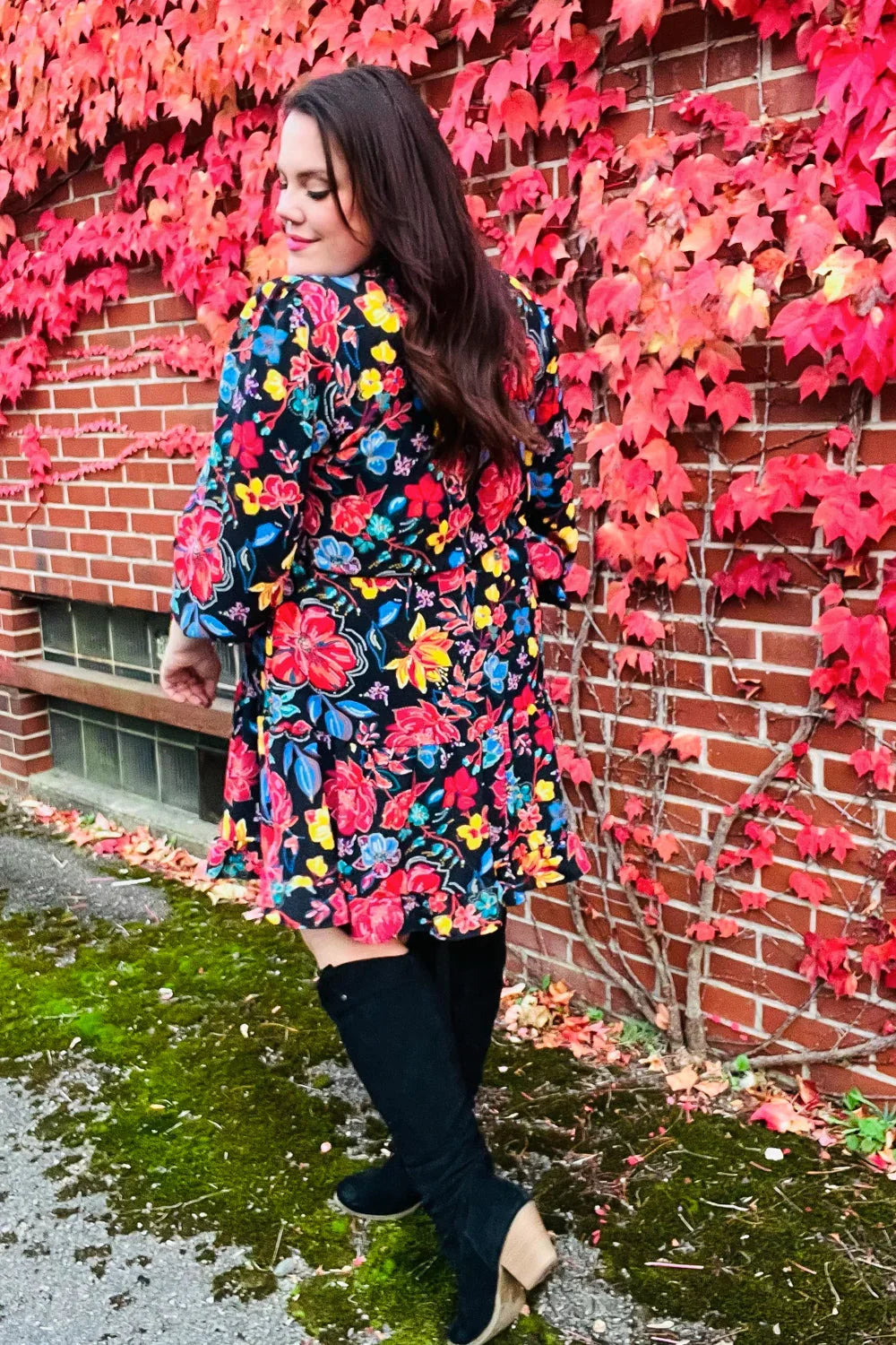 Lock Eyes Black Floral Sequin Print Ruffle Sleeve Frill Mock Neck Dress | Daverri Fashions